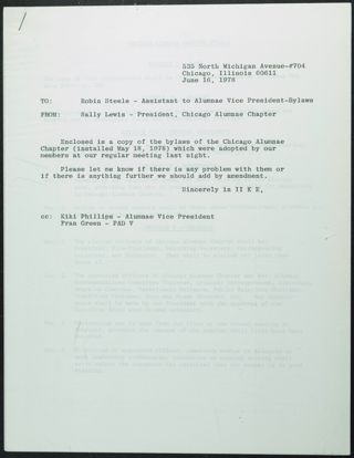 Sally Lewis to Robin Steele Memo, June 16, 1978