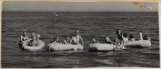 Campers Swimming in Rafts Photograph, 1940s