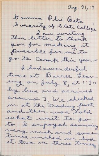 Carolyn Johnson to Gamma Phi Beta Letter, August 31, 1945