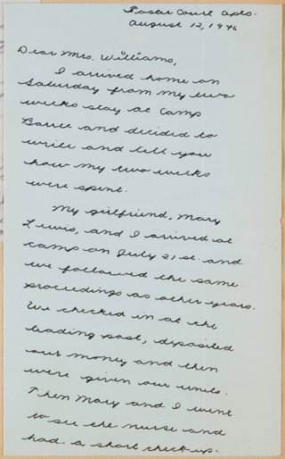 Joan Lee to Mrs. Williams Letter, August 10, 1946