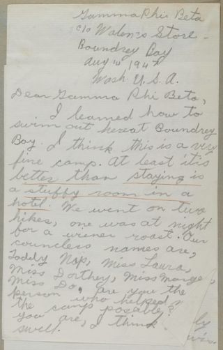 Jean Lewis to Gamma Phi Beta Letter, August 10, 1947