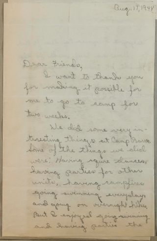 Grace Kuhm to Friends Letter, August 17, 1948