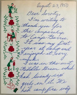 Janice Meredith to Sorority Letter, August 23, 1950