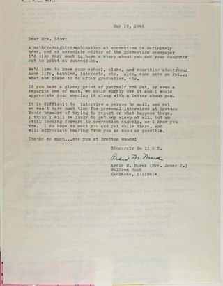 Ardis M. Marek to Mrs. Stow Letter, May 19, 1946