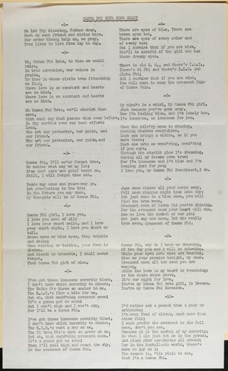Gamma Phi Beta Song Sheet, 1948