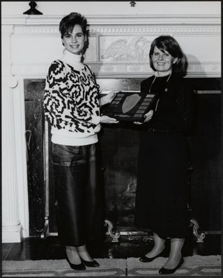 Joey Stiver and Sandy Solberg With Initiation Plaque Photograph 2, January 24, 1987