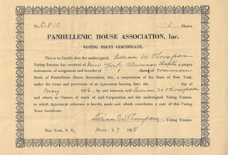 Panhellenic House Share of Building Certificate, March 27, 1928