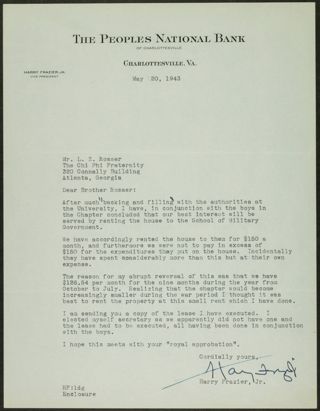 Harry Frazier Jr. to Brother Rosser Letter, May 20, 1943
