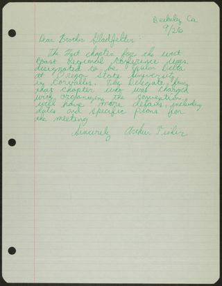 Arthur Fisher to Brother Gladfelter Letter, September 26, 1973