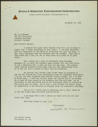 Walter Cramer to Brother Rosser Letter, November 22, 1955