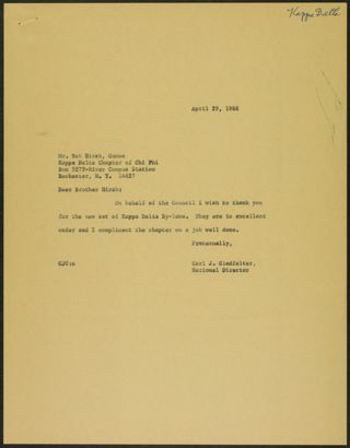 Carl J. Gladfelter to Brother Hirsh Letter, April 29, 1968