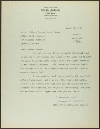 James L. Moist to J. Pollard Turman Letter, March 21, 1938
