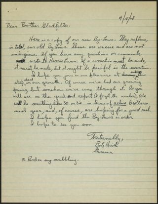 Bob Hirsh to Brother Gladfelter Letter, April 18, 1968