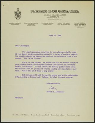 Robert H. Alexander to Colleague Letter, May 28, 1964