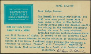 Wilma S. Leland to Judge Rosser Card, April 13, 1948