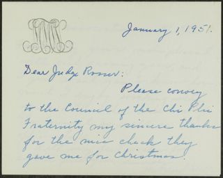 Mildred Wells to Judge Rosser Card, January 1, 1951