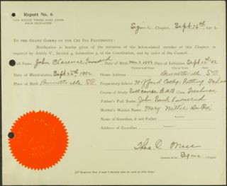 John Clarence Townsend Initiation Report, September 26, 1902