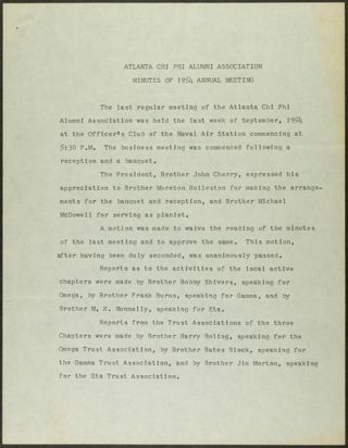 Atlanta Chi Phi Alumni Association Minutes of 1954 Annual Meeting, September 1954