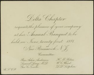 Delta Chapter Annual Banquet Invitation, June 21, 1881
