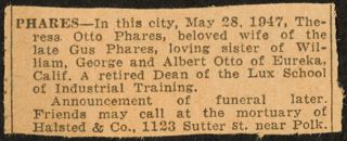 Phares-In This City...Newspaper Clipping, 1934