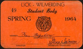 Keen Bigelow Student Body Card, 1964