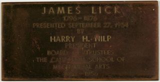 James Lick Brass Plate, September 27, 1954
