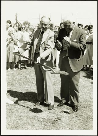 Bruce Baker and Robert Glenhill at Ehrer Wynne Groundbreaking Photograph, 1988