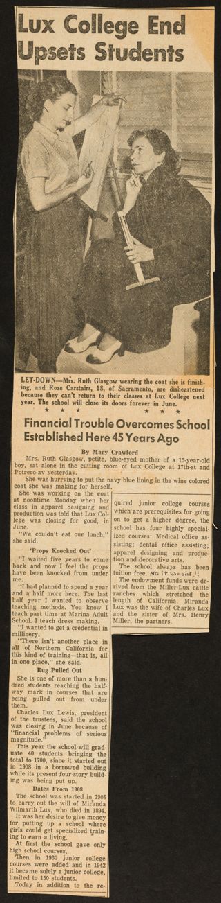 Lux College End Upsets Students Newspaper Clipping, 1953