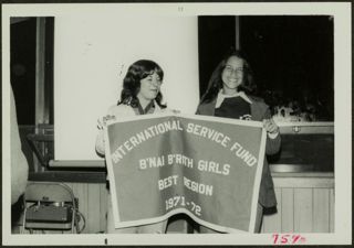 Two BBGs Holding Sign for International Service Fund Photograph, 1972