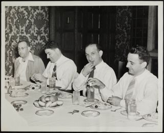 Julius Bisno and Unidentified at Banquet Table Photograph, c. 1948