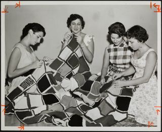 BBYO Members Sewing Quilt Photograph