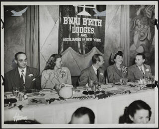 Kurlander, Mennan, Goodstein, Chaphin, and Paradise at BBYO Dinner Photograph, May 27, 1947