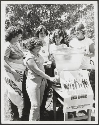 Allenback, Gulman, Ellner, Grossman, and Pollack at Walk-A-Thon Photograph, May 15, 1977