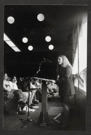 Elana Okrent Speaking at States Photograph, 1999
