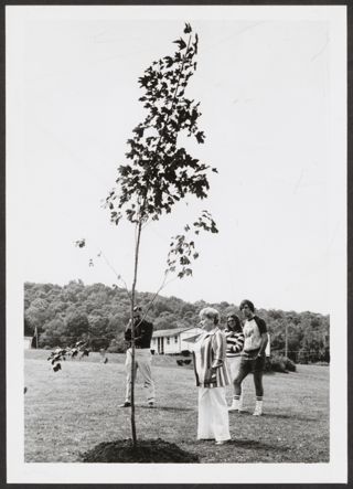 Anita Perlman Standing Outside Next to Tree Photograph 4, August 16-22, 1979