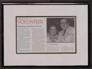 Meet Your Volunteer: Rosenbergs Share Joy of Giving Framed Newspaper Clipping