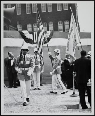Color Guard Marching at B'nai B'rith Building Dedication Photograph, November 24, 1957