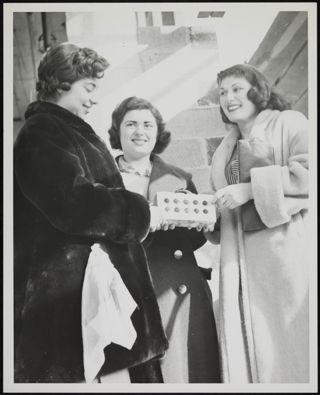 B'nai B'rith Girls Holding Brick at B'nai B'rith Building Photograph, c. 1957
