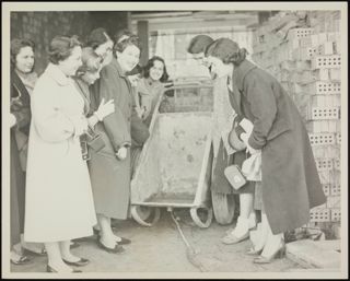B'nai B'rith Girls Posing With Construction Equipment Photograph, c. 1957