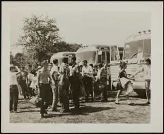 B'nai B'rith Girls and Alephs Boarding Buses Photograph, 1959