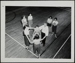 B'nai B'rith Girls Folk Dancing in a Small Circle Photograph, 1948