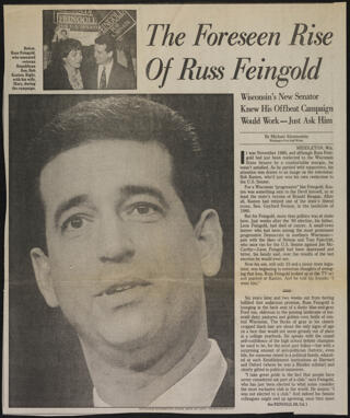 The Foreseen Rise of Russ Feingold Newspaper Clipping, November 30, 1992