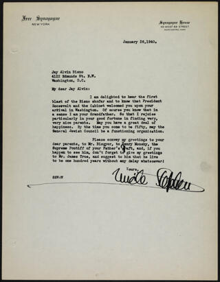 Unknown to Jay Alvin Bisno Letter, January 26, 1940