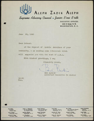 Ben Barkin to Friend Letter, June 25, 1940