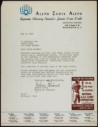 Julius Bisno to Chapters and Aleph Clubs Memorandum, May 1, 1940