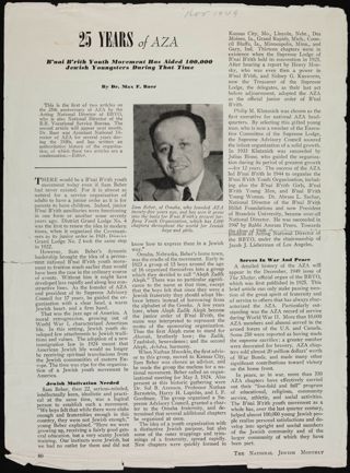 25 Years of AZA Magazine Clipping, November 1949