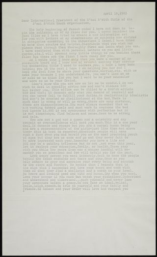 Linda Rubin to International President Memorandum, April 18, 1965