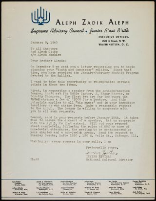 Irving Levitas to AZA Members Memorandum, January 9, 1940