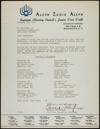 Edward Schiffrin to Chairmen of Scouting Committees Memorandum, January 12, 1940