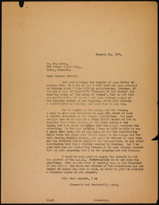 Dr. Boris D. Bogen to Sam Beber Letter, January 10, 1927